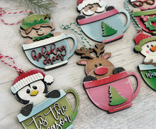 Load image into Gallery viewer, Mug Friends Christmas Ornament File SVG, Santa, Rudolph, Elf, Moose, Penguin, Snowman, Gingerbread, Stocking Glowforge, LuckyHeartDesignsCo