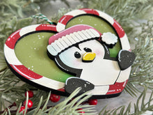 Load image into Gallery viewer, Candy Cane Heart Christmas Ornament Friends File SVG, Santa, Rudolph, Elf, Moose, Penguin Snowman Gingerbread Glowforge, LuckyHeartDesignsCo