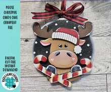 Load image into Gallery viewer, Moose Christmas Candy Cane Ornament File SVG, Santa Candy Cane Presents Hat, Snowflakes, Tiered Tray, Glowforge, LuckyHeartDesignsCo