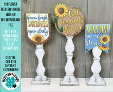 Load image into Gallery viewer, Sunflower Pedestal Spindle Slide On Seasonal Set Interchangeable File SVG, Home Sign, Fall Summer, Decor Glowforge, LuckyHeartDesignsCo