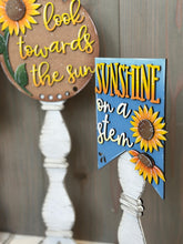 Load image into Gallery viewer, Sunflower Pedestal Spindle Slide On Seasonal Set Interchangeable File SVG, Home Sign, Fall Summer, Decor Glowforge, LuckyHeartDesignsCo