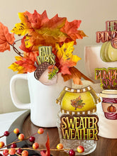 Load image into Gallery viewer, Fall Mug Hugger Bundle File SVG, Glowforge Tiered Tray, Tray Decor, Pumpkin, Leaf, Leaves, Sweater, Coffee Gift, Topper, LuckyHeartDesignsCo
