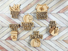 Load image into Gallery viewer, Fall Mug Hugger Bundle File SVG, Glowforge Tiered Tray, Tray Decor, Pumpkin, Leaf, Leaves, Sweater, Coffee Gift, Topper, LuckyHeartDesignsCo