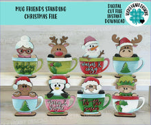 Load image into Gallery viewer, Mug Friends Standing Christmas File SVG, Countdown, Glowforge Santa, Rudolph, Elf, Moose, Reindeer, Snowman, Holiday, LuckyHeartDesignsCo