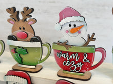 Load image into Gallery viewer, Mug Friends Standing Christmas File SVG, Countdown, Glowforge Santa, Rudolph, Elf, Moose, Reindeer, Snowman, Holiday, LuckyHeartDesignsCo