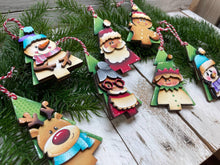 Load image into Gallery viewer, Christmas Friends Tree Ornament File SVG, Santa, Rudolph, Elf, Penguin, Claus, Snowman, Gingerbread, Stocking Glowforge, LuckyHeartDesignsCo
