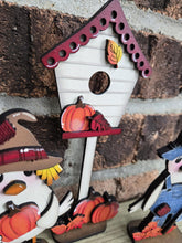 Load image into Gallery viewer, Fall Bird Standing File SVG, Glowforge, Pumpkin, Farm, Sweater, Leaves, Birdhouse, Tweet, Tiered Tray, Birdhouse, LuckyHeartDesignsCo