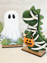 Load image into Gallery viewer, Halloween Dinosaur Standing File SVG, Pumpkin, Witch, Jack-o-lantern, Ghost, Mummy, Candy, Tiered Tray Glowforge, LuckyHeartDesignsCo