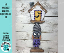 Load image into Gallery viewer, Bat Halloween for the Birdhouse Interchangeable File SVG, Glowforge, Fall, Trick or Treat, Seasonal, Holiday Shapes, LuckyHeartDesignsCo