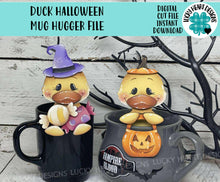 Load image into Gallery viewer, Duck Halloween Mug Hugger File SVG, Glowforge Tiered Tray, Decor Holiday Jack o lantern Plant Hugger Trick or Treat, LuckyHeartDesignsCo