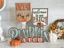 Load image into Gallery viewer, Pumpkin Pedestal Spindle Slide On Seasonal Set Interchangeable File SVG, Home Sign, Fall Decor Glowforge, LuckyHeartDesignsCo
