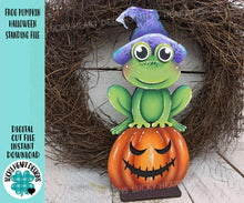 Load image into Gallery viewer, Frog Pumpkin Halloween Standing File SVG, Jack-o-lantern, Witch, Cute, Trick Or Treat Tiered Tray Glowforge, LuckyHeartDesignsCo
