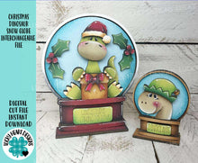 Load image into Gallery viewer, Christmas Dinosaur Snow Globe Interchangeable File SVG, TINY, Glowforge, Santa, T-Rex, Brachiosaurus Tiered Tray LuckyHeartDesignsCo