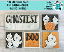 Load image into Gallery viewer, Cute Halloween Ghost MINI Interchangeable Leaning Sign File SVG, Pumpkin, Boo, Trick or Treat, Tiered Tray Glowforge, LuckyHeartDesignsCo