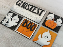 Load image into Gallery viewer, Cute Halloween Ghost MINI Interchangeable Leaning Sign File SVG, Pumpkin, Boo, Trick or Treat, Tiered Tray Glowforge, LuckyHeartDesignsCo