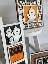 Load image into Gallery viewer, Cute Halloween Ghost MINI Interchangeable Leaning Sign File SVG, Pumpkin, Boo, Trick or Treat, Tiered Tray Glowforge, LuckyHeartDesignsCo