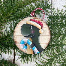 Load image into Gallery viewer, Christmas Dinosaur Ornament File SVG, Glowforge, T-rex, Triceratops, Brachiosaurus, Santa, Elf, Dino, LuckyHeartDesignsCo
