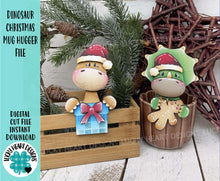 Load image into Gallery viewer, Dinosaur Christmas Mug Hugger File SVG, Glowforge Tiered Tray, Santa, Triceratops, Dino, Tray Decor, Holiday, Topper, LuckyHeartDesignsCo