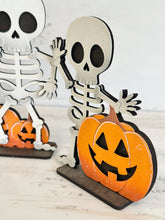 Load image into Gallery viewer, Cute Skeleton Halloween Standing File SVG, Witch, Jack-o-lantern, Boo, Tombstone, Trick Or Treat Tiered Tray Glowforge, LuckyHeartDesignsCo