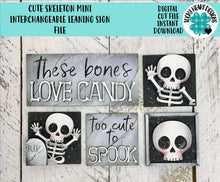 Load image into Gallery viewer, Cute Skeleton MINI Interchangeable Leaning Sign File SVG, Halloween Pumpkin, Boo, Trick or Treat, Tiered Tray Glowforge, LuckyHeartDesignsCo