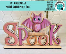 Load image into Gallery viewer, Bat Halloween Shelf Sitter File SVG, Cute, Boo, Spooky, Trick Or Treat Tiered Tray Glowforge, LuckyHeartDesignsCo