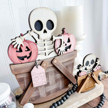 Load image into Gallery viewer, Cute Skeleton For The Flower Basket Interchangeable File SVG, TINY, Halloween, Skull Jack-O-Lantern Pumpkins, Glowforge, LuckyHeartDesignsCo