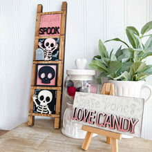 Load image into Gallery viewer, Cute Skeleton MINI Interchangeable Leaning Sign File SVG, Halloween Pumpkin, Boo, Trick or Treat, Tiered Tray Glowforge, LuckyHeartDesignsCo