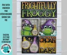 Load image into Gallery viewer, Frog Witch Halloween MINI Interchangeable Leaning Sign File SVG, Witch, Potion, Candy, Halloween Tiered Tray Glowforge, LuckyHeartDesignsCo