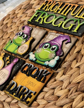 Load image into Gallery viewer, Frog Witch Halloween MINI Interchangeable Leaning Sign File SVG, Witch, Potion, Candy, Halloween Tiered Tray Glowforge, LuckyHeartDesignsCo