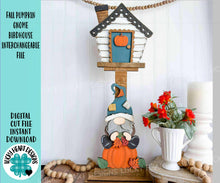 Load image into Gallery viewer, Fall Pumpkin Gnome for the Birdhouse Interchangeable File SVG, Glowforge, Seasonal Scarecrow Holiday Shapes, Bird house, LuckyHeartDesignsCo