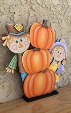 Load image into Gallery viewer, Peeking Scarecrow Pumpkin Standing File SVG, Glowforge, Patch, Farm, Girl, Boy, Autumn, Gourd, Decor, Tiered Tray, LuckyHeartDesignsCo