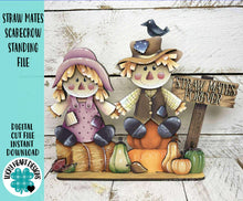 Load image into Gallery viewer, Straw Mates Scarecrow Standing File SVG, Glowforge Pumpkin Farm, Girl, Boy, Autumn, Gourd, Decor, Tiered Tray, LuckyHeartDesignsCo
