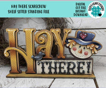 Load image into Gallery viewer, Hay There Scarecrow Shelf Sitter Standing File SVG, Glowforge Pumpkin Farm Girl, Boy, Autumn, Gourd, Decor, Tiered Tray, LuckyHeartDesignsCo