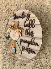 Load image into Gallery viewer, Scarecrow Boy Fall Door Hanger File SVG, Scarecrow, Leaves, Pumpkin, Leaf, Autumn, Decor Glowforge, LuckyHeartDesignsCo