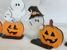 Load image into Gallery viewer, Cute Halloween Ghost Standing File SVG, Witch, Jack-o-lantern, Boo, Trick Or Treat Tiered Tray Glowforge, LuckyHeartDesignsCo