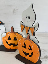 Load image into Gallery viewer, Cute Halloween Ghost Standing File SVG, Witch, Jack-o-lantern, Boo, Trick Or Treat Tiered Tray Glowforge, LuckyHeartDesignsCo