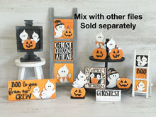 Load image into Gallery viewer, Cute Halloween Ghost Standing File SVG, Witch, Jack-o-lantern, Boo, Trick Or Treat Tiered Tray Glowforge, LuckyHeartDesignsCo