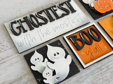 Load image into Gallery viewer, Cute Halloween Ghost MINI Interchangeable Leaning Sign File SVG, Pumpkin, Boo, Trick or Treat, Tiered Tray Glowforge, LuckyHeartDesignsCo