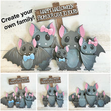 Load image into Gallery viewer, Bat Halloween Family Standing File SVG, Trick or Treat, Personalized, Tiered Tray Glowforge, LuckyHeartDesignsCo