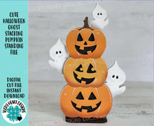 Load image into Gallery viewer, Cute Halloween Ghost Stacking Pumpkin Standing File SVG, Jack-o-lantern, Trick Or Treat Tiered Tray Glowforge, LuckyHeartDesignsCo