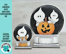 Load image into Gallery viewer, Cute Halloween Ghost Snow Globe Interchangeable File SVG, TINY Glowforge, Pumpkin Fall, Trick Or Treat, Tiered Tray LuckyHeartDesignsCo