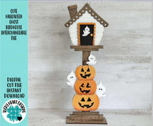 Load image into Gallery viewer, Cute Halloween Ghost Birdhouse Interchangeable File SVG, Glowforge, Pumpkin Trick or Treat, Seasonal, Holiday Shapes, LuckyHeartDesignsCo