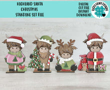 Load image into Gallery viewer, Highland Santa Christmas Standing Set File SVG, Elf, Sweater, Cow, Holiday, Tree, Ornament, Farm, Tiered Tray Glowforge, LuckyHeartDesignsCo