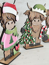 Load image into Gallery viewer, Highland Santa Christmas Standing Set File SVG, Elf, Sweater, Cow, Holiday, Tree, Ornament, Farm, Tiered Tray Glowforge, LuckyHeartDesignsCo