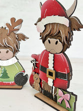 Load image into Gallery viewer, Highland Santa Christmas Standing Set File SVG, Elf, Sweater, Cow, Holiday, Tree, Ornament, Farm, Tiered Tray Glowforge, LuckyHeartDesignsCo