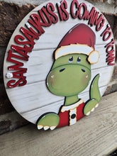 Load image into Gallery viewer, Christmas Dinosaur Santa Door Hanger File SVG, Glowforge, Brachiosaurus, Cute, Rudolph, Christmas, LuckyHeartDesignsCo