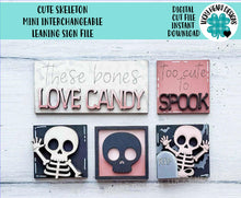 Load image into Gallery viewer, Cute Skeleton MINI Interchangeable Leaning Sign File SVG, Halloween Pumpkin, Boo, Trick or Treat, Tiered Tray Glowforge, LuckyHeartDesignsCo