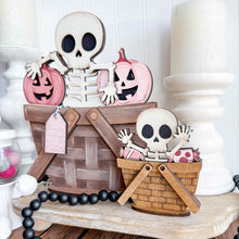 Load image into Gallery viewer, Cute Skeleton For The Flower Basket Interchangeable File SVG, TINY, Halloween, Skull Jack-O-Lantern Pumpkins, Glowforge, LuckyHeartDesignsCo
