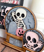 Load image into Gallery viewer, Cute Skeleton Snow Globe Interchangeable File SVG, TINY Glowforge, Halloween, Skull Pumpkin, Trick Or Treat, Tiered Tray LuckyHeartDesignsCo