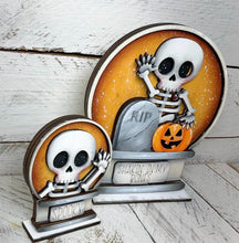 Load image into Gallery viewer, Cute Skeleton Snow Globe Interchangeable File SVG, TINY Glowforge, Halloween, Skull Pumpkin, Trick Or Treat, Tiered Tray LuckyHeartDesignsCo